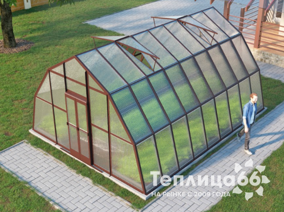 Теплица Рада Иткуль из поликарбоната, 4,5х6 метров, коричневая